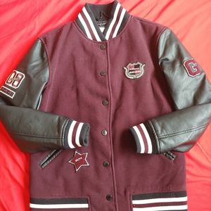 BCBGeneration sz s Faux Wool Bomber Burgundy Lette